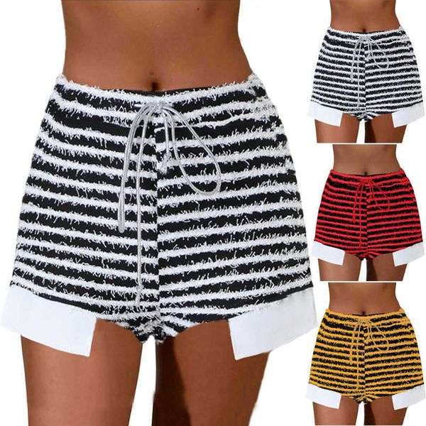 women's shorts 2023 europe and the united states summer muscle stripes natural colorful drawstring slim high waist shorts, White;black
women's shorts 2023 europe and the united states summer muscle stripes natural colorful drawstring slim high waist shorts, White;black