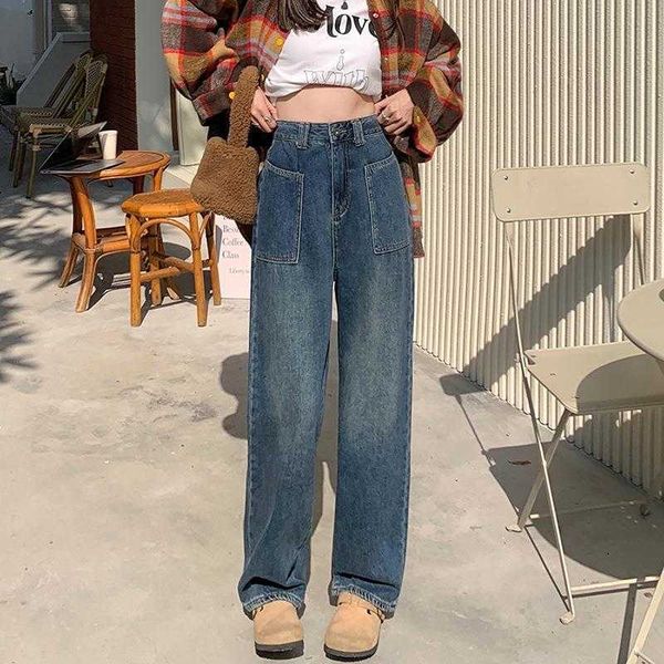 womens wide leg jeans spring retro distressed high waist slimming pocket loose, Blue
womens wide leg jeans spring retro distressed high waist slimming pocket loose, Blue
