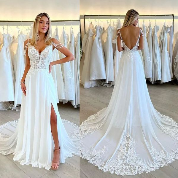 charming beach bohemian a line wedding dresses plus size spaghetti straps v neck backless lace applique bridal gowns custom made, White
charming beach bohemian a line wedding dresses plus size spaghetti straps v neck backless lace applique bridal gowns custom made, White