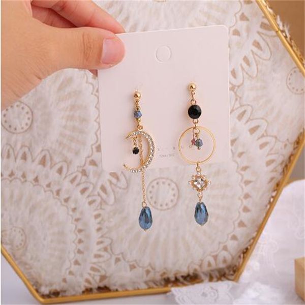 new sweet crystal geometric round dangle chandelier long asymmetric fine moon style fashion women's earrings ae676, Silver
new sweet crystal geometric round dangle chandelier long asymmetric fine moon style fashion women's earrings ae676, Silver