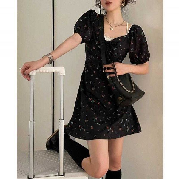 korean chic summer retro anti dress aging floral v neck drawstring small cinched, Black;gray
korean chic summer retro anti dress aging floral v neck drawstring small cinched, Black;gray
