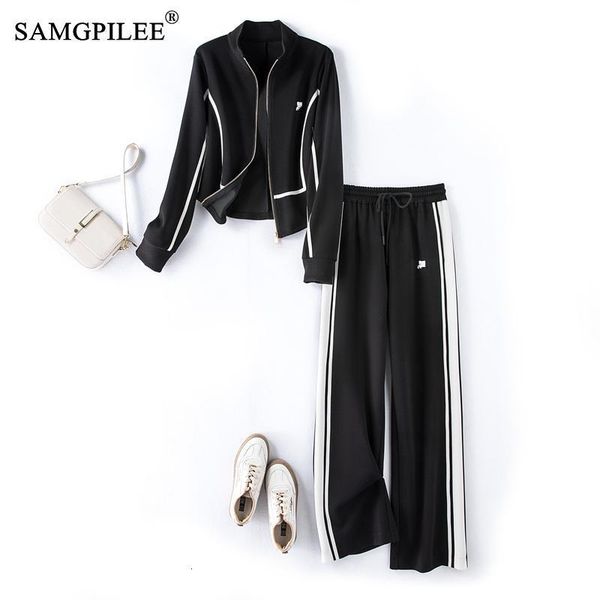women's tracksuits european station 2023 spring stand collar contrast stripe stitching jacket wide leg pants two piece sports tracksuit, Gray
women's tracksuits european station 2023 spring stand collar contrast stripe stitching jacket wide leg pants two piece sports tracksuit, Gray