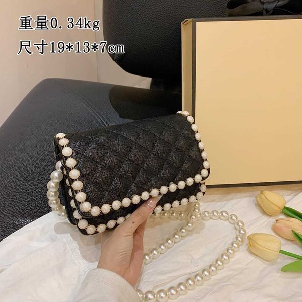 

Xiaoxiangfeng Lingge texture bag female 2023 new pearl chain fortune Single Shoulder Messenger Bag, Black8
