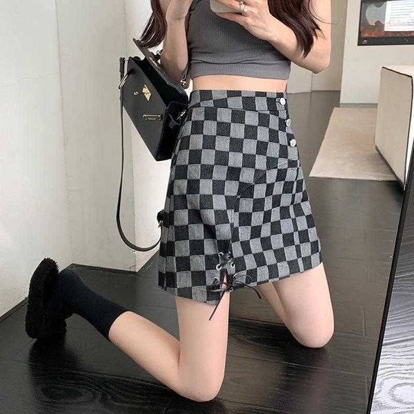 design sense niche chessboard plaid skirt female summer retro cross high waist, Black
design sense niche chessboard plaid skirt female summer retro cross high waist, Black