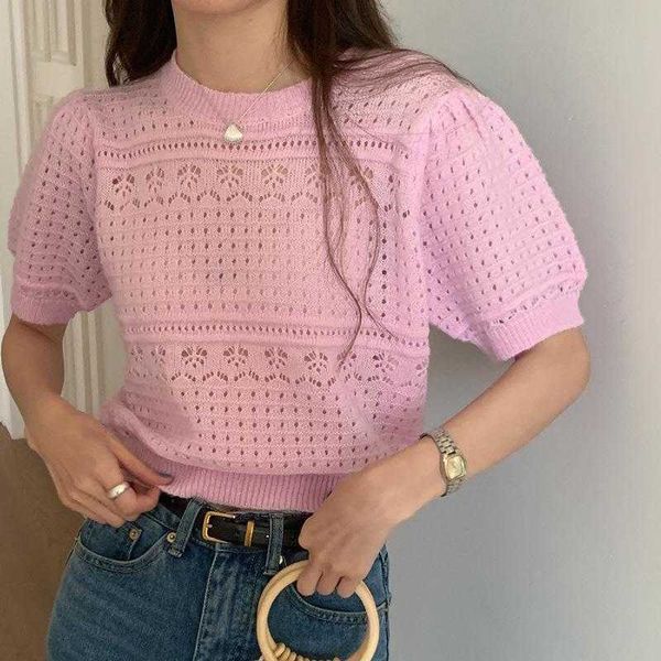 cute youth looking elegant sweater hollow out crocheted short round neck puff, White;black
cute youth looking elegant sweater hollow out crocheted short round neck puff, White;black