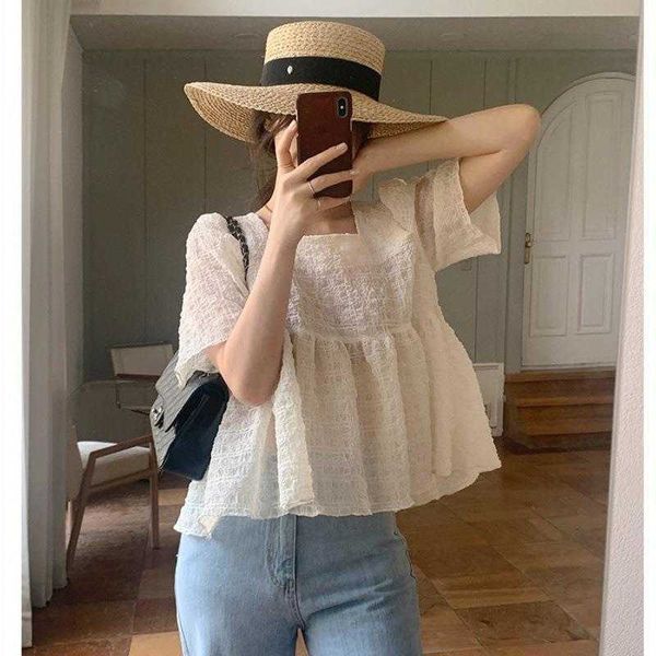 gentle beige apricot pleated shirts texture square collar slightly transparent, White
gentle beige apricot pleated shirts texture square collar slightly transparent, White