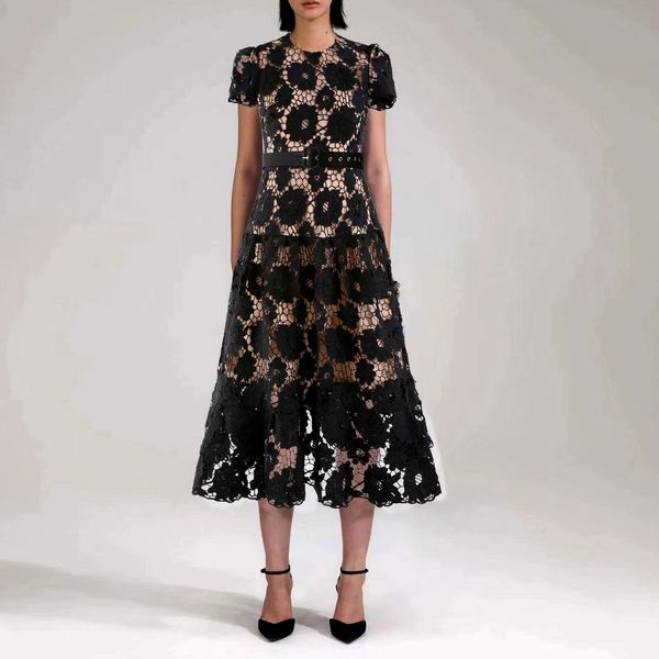 fanncy dress crew neck puff sleeve lace hollow out gatered waist mid dress, Black;gray
fanncy dress crew neck puff sleeve lace hollow out gatered waist mid dress, Black;gray