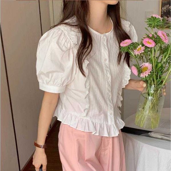 jacquard embroidered crew neck puff sleeve shirt summer sweet and loose short, White
jacquard embroidered crew neck puff sleeve shirt summer sweet and loose short, White