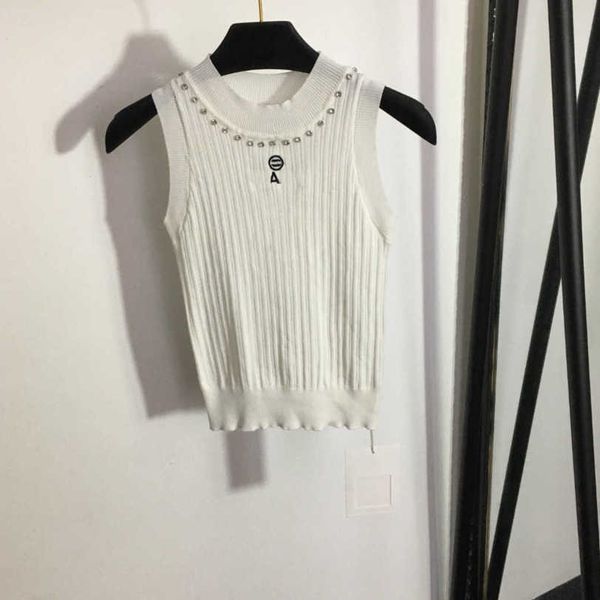23ss womens designer clothing tank sling logo embroidery letters nail drill crewneck slim knit vest women clothing a1, Black;white
23ss womens designer clothing tank sling logo embroidery letters nail drill crewneck slim knit vest women clothing a1, Black;white