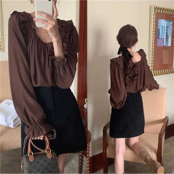 spring korean shirts style elegant french square collar wooden ear solid color, White
spring korean shirts style elegant french square collar wooden ear solid color, White