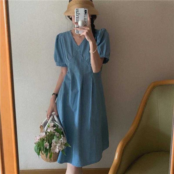 summer korean style simple dress v neck high waist tight slimming mid length puff, Black;gray
summer korean style simple dress v neck high waist tight slimming mid length puff, Black;gray