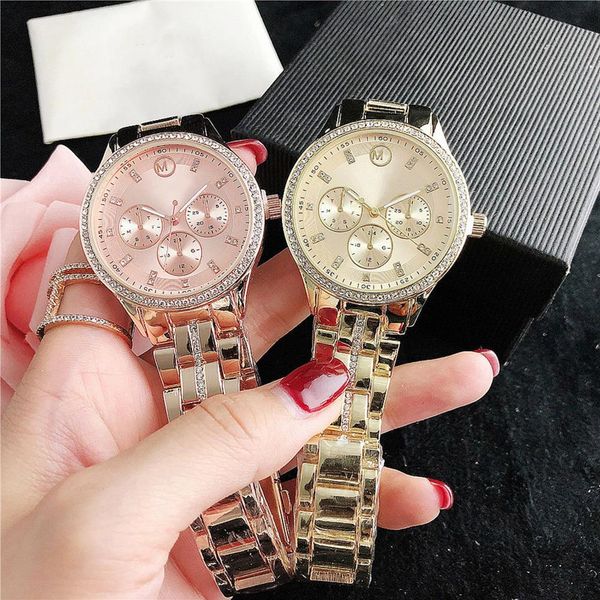 brand watches women girl diamond crystal 3 dials style metal steel band quartz wrist watch m134314r, Slivery;brown
brand watches women girl diamond crystal 3 dials style metal steel band quartz wrist watch m134314r, Slivery;brown