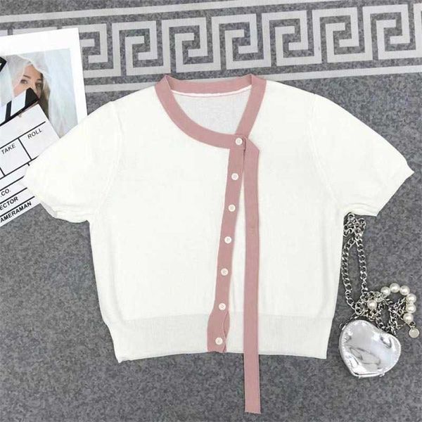 short sleeve t-shirts color matching bag edge crewneck streamer design fashion tee single row button open designer casual joker knitted 5 c, White
short sleeve t-shirts color matching bag edge crewneck streamer design fashion tee single row button open designer casual joker knitted 5 c, White