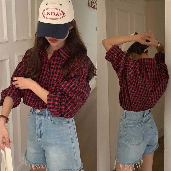 korean style blouses contrast color check lapel long sleeve shirt spring hong, White
korean style blouses contrast color check lapel long sleeve shirt spring hong, White