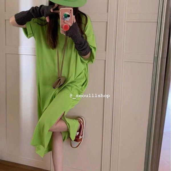lazy drop shoulder apple dress green oversized loose slim fit slimming versatile, Black;gray
lazy drop shoulder apple dress green oversized loose slim fit slimming versatile, Black;gray