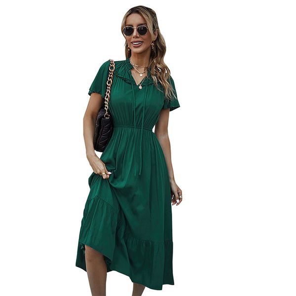v neck a-line women's casual dresses midi pullover tied sashes ruffled cuff ruffled short sleeves high waist ruffled paneled sweep comm, Black;gray
v neck a-line women's casual dresses midi pullover tied sashes ruffled cuff ruffled short sleeves high waist ruffled paneled sweep comm, Black;gray
