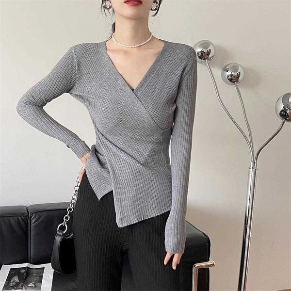french elegant womens sweaters design sense cross v neck knitwear autumn pure, White;black
french elegant womens sweaters design sense cross v neck knitwear autumn pure, White;black