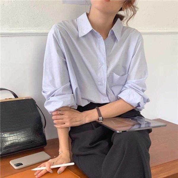 korean chic style spring shirt and autumn pure color all matching loose lapels, White
korean chic style spring shirt and autumn pure color all matching loose lapels, White