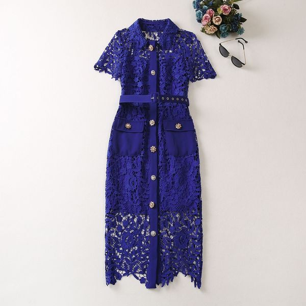 fanncy dress lapel neck short sleeve lace hollow out gatered waist blue mid dress, Black;gray
fanncy dress lapel neck short sleeve lace hollow out gatered waist blue mid dress, Black;gray