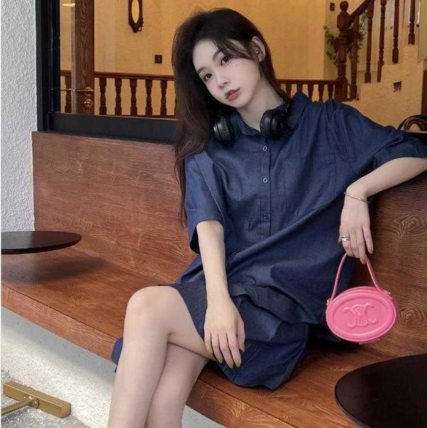 korean simple lapel pant mid length denim short sleeved shirt high waist pleated, White
korean simple lapel pant mid length denim short sleeved shirt high waist pleated, White