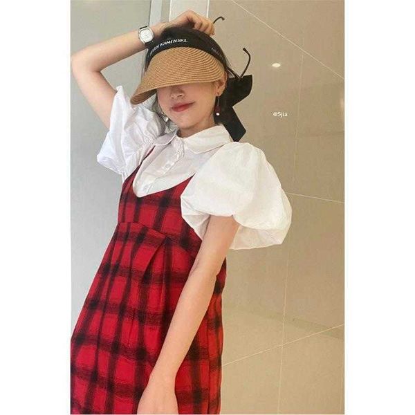 korean chic summer dress retro elegant v neck high waist slimming red plaid, Black;gray
korean chic summer dress retro elegant v neck high waist slimming red plaid, Black;gray