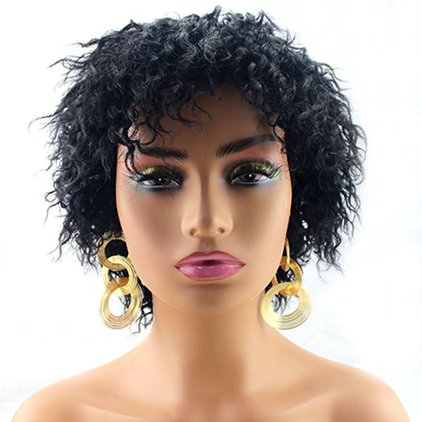 short curly human hair wigs with bangs machine made real hair wigs human wigs for black women brazilian, Black;brown
short curly human hair wigs with bangs machine made real hair wigs human wigs for black women brazilian, Black;brown