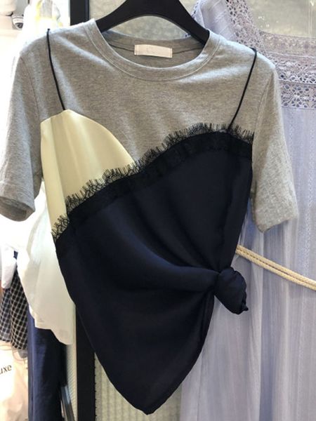 women's t-shirt summer women's lace stitching fake two short-sleeved t-shirt color matching wild casual short-sleeved t-shirt gd00, White
women's t-shirt summer women's lace stitching fake two short-sleeved t-shirt color matching wild casual short-sleeved t-shirt gd00, White