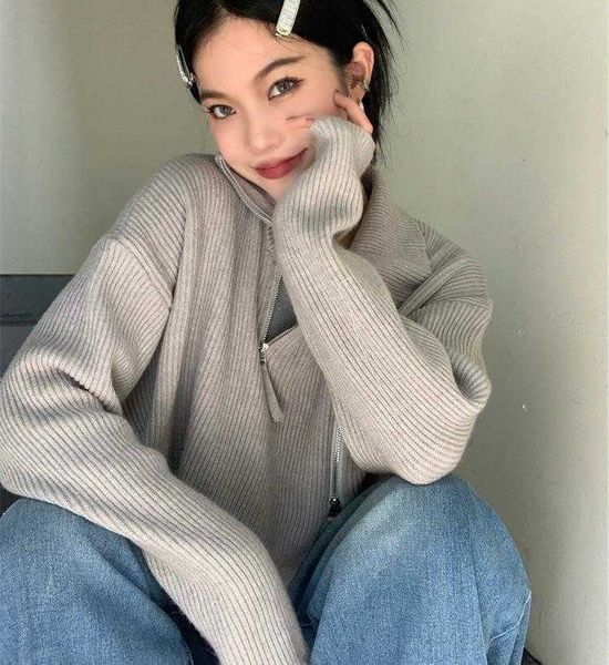 chic zipper turtleneck sweater womens autumn outer wear casual drop shoulder, White;black
chic zipper turtleneck sweater womens autumn outer wear casual drop shoulder, White;black
