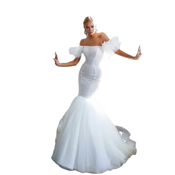 sodigne mermaid wedding dress off the shoulder luxury pleats tulle bridal gown vestido de novia women wedding gown, White
sodigne mermaid wedding dress off the shoulder luxury pleats tulle bridal gown vestido de novia women wedding gown, White