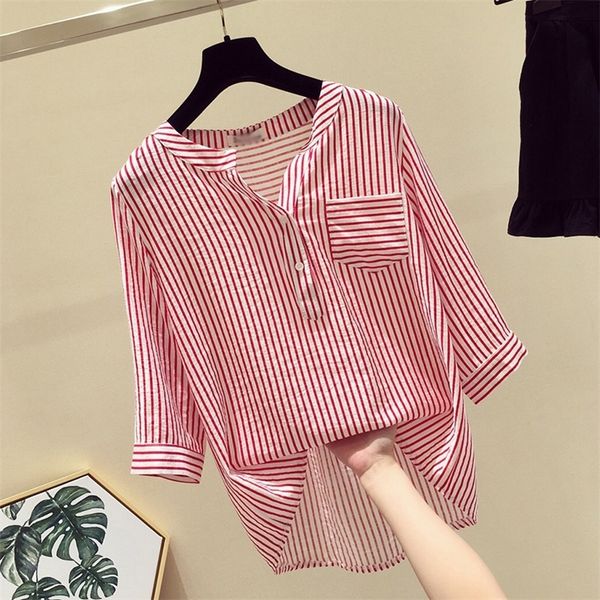 women's blouses shirts striped shirt female summer chiffon loose v collar blouse clothes three quarter sleeved casual fashion girl shir, White
women's blouses shirts striped shirt female summer chiffon loose v collar blouse clothes three quarter sleeved casual fashion girl shir, White