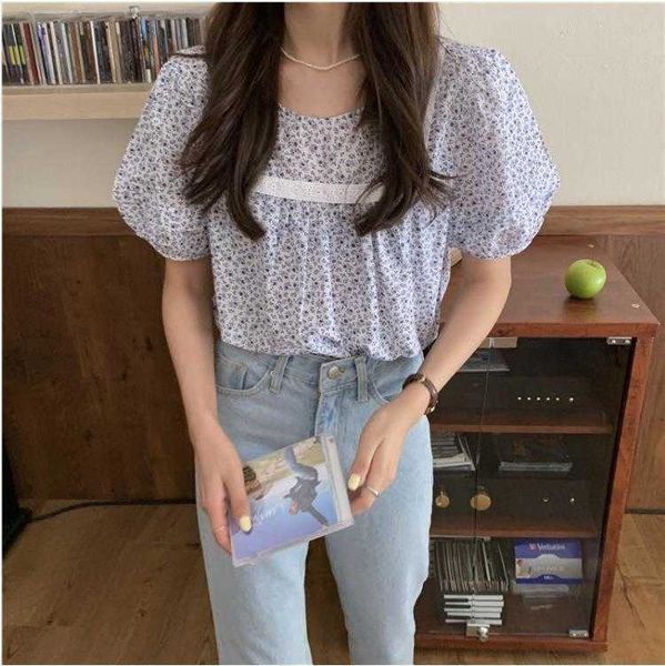 pastoral style floral blouse shirt summer cute lace patchwork round neck puff, White
pastoral style floral blouse shirt summer cute lace patchwork round neck puff, White