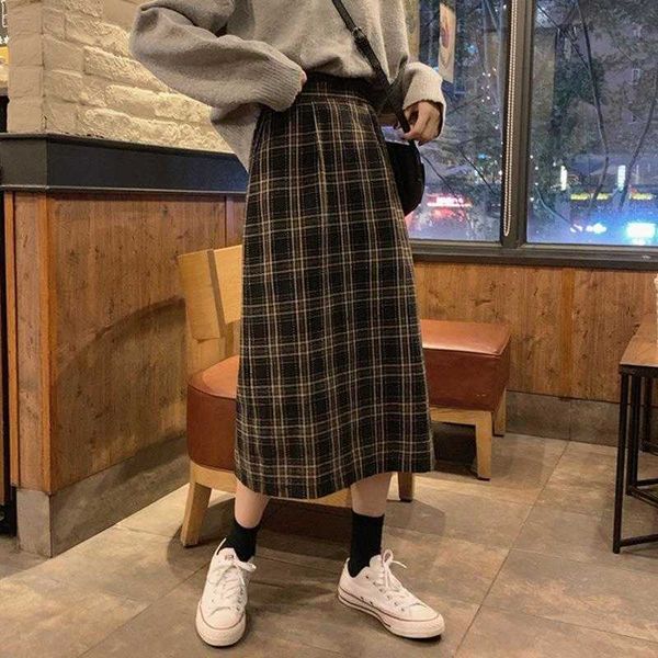 high waist plaid skirt for women autumn elastic dark brown back slit mid length a, Black
high waist plaid skirt for women autumn elastic dark brown back slit mid length a, Black