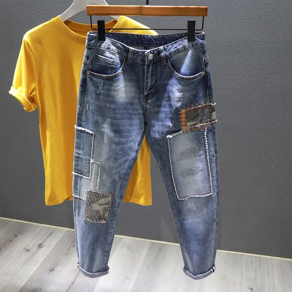men's jeans embroidered camouflage patch jeans men fashion designer splicing streetwear male wear ripped hole skinny jeans denim trouse, Blue
men's jeans embroidered camouflage patch jeans men fashion designer splicing streetwear male wear ripped hole skinny jeans denim trouse, Blue
