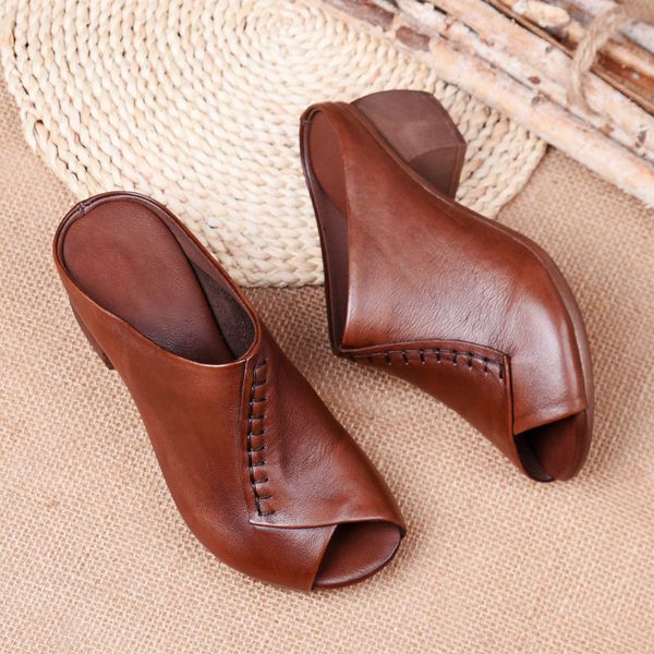 slipper s thick heeled soft leather outer fish mouth comfortable brown versatile mid heeled sandals leisure mother shoes 230414, Black
slipper s thick heeled soft leather outer fish mouth comfortable brown versatile mid heeled sandals leisure mother shoes 230414, Black
