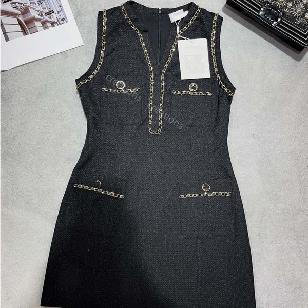 women's dress designer short skirt 2023 summer haute couture mini fragrance metal chain pinstripe style sleeveless dress, Black;gray
women's dress designer short skirt 2023 summer haute couture mini fragrance metal chain pinstripe style sleeveless dress, Black;gray