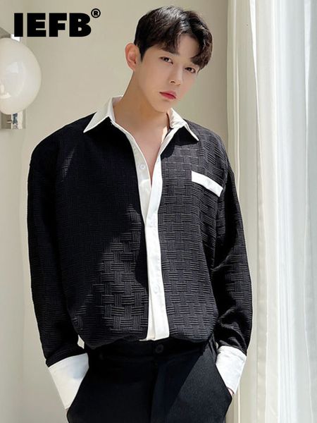 men's casual shirts iefb men shirt korean contrast color temperament 223 fashion single breasted loose turndown collar luxury 23414, White;black
men's casual shirts iefb men shirt korean contrast color temperament 223 fashion single breasted loose turndown collar luxury 23414, White;black