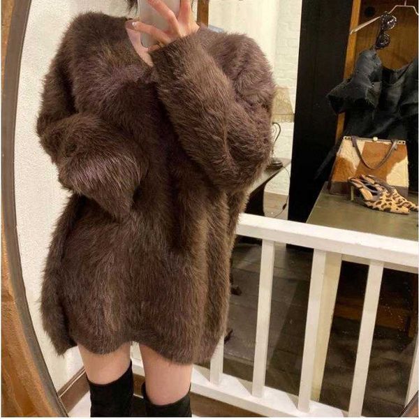 faux mink cashmere sweater womens autumn and winter lazy style v neck loose outer, White;black
faux mink cashmere sweater womens autumn and winter lazy style v neck loose outer, White;black