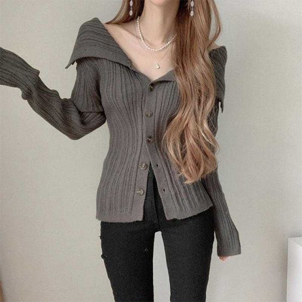 chic elegant sweaters slightly mature style off shoulder sunken stripe single, White;black
chic elegant sweaters slightly mature style off shoulder sunken stripe single, White;black