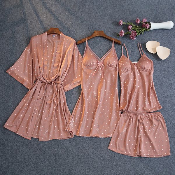 womens sleepwear lisacmvpnel 4 pcs suit female ice silk women pajamas thin sling nightdress polka dot middle sleeve sweet chest pad pyjamas, Black;red
womens sleepwear lisacmvpnel 4 pcs suit female ice silk women pajamas thin sling nightdress polka dot middle sleeve sweet chest pad pyjamas, Black;red