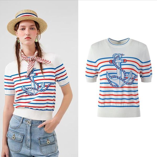 401 2023 spring brand same style sweater short sleeve white crew neck fashion womens clothes womens yl, White;black
401 2023 spring brand same style sweater short sleeve white crew neck fashion womens clothes womens yl, White;black
