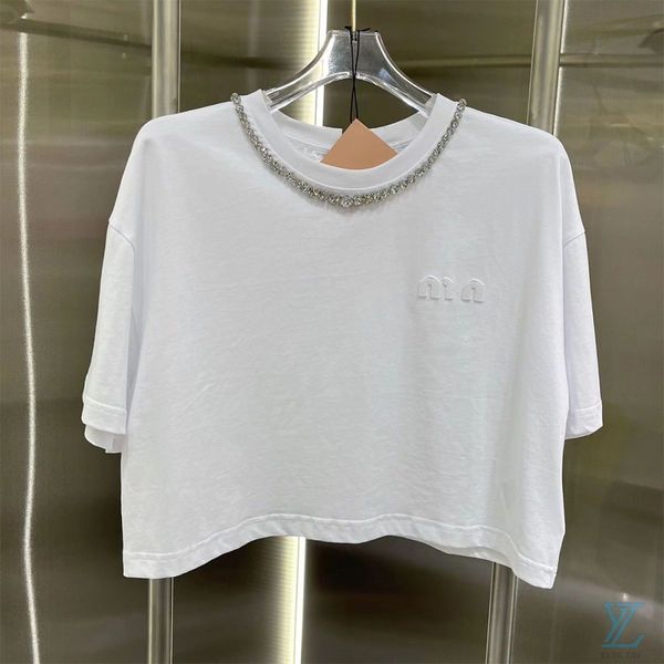 2023 summer new letter embroidery neckline studded diamond decorative round neck short t-shirt versatile sweet top, Black
2023 summer new letter embroidery neckline studded diamond decorative round neck short t-shirt versatile sweet top, Black