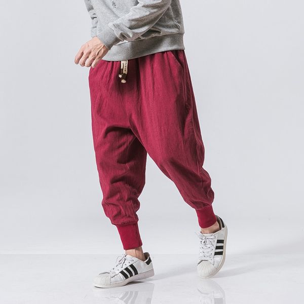 

Pants pantalon Chinese Style Harem Pants Men Streetwear Casual Joggers Mens Pants Cotton Linen Sweatpants Ankle-length Men Trousers M, Black