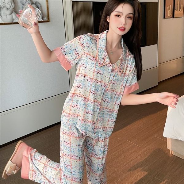 womens sleepwear lisacmvpnel summer ice silk short sleeved suit pajamas button cardigan pajama sweet thousand bird lattice 230414, Black;red
womens sleepwear lisacmvpnel summer ice silk short sleeved suit pajamas button cardigan pajama sweet thousand bird lattice 230414, Black;red