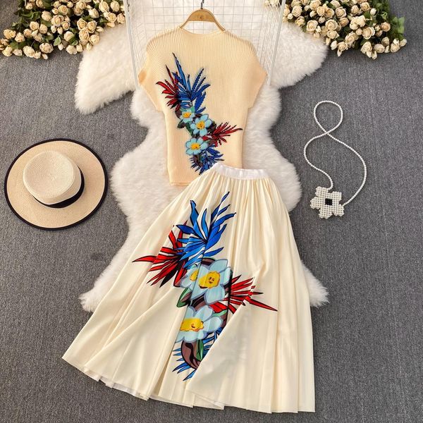 two piece dress pleated suit for women 2023 summer fashion floral printing short sleeve high neck high waist skirt two-piece set, White
two piece dress pleated suit for women 2023 summer fashion floral printing short sleeve high neck high waist skirt two-piece set, White