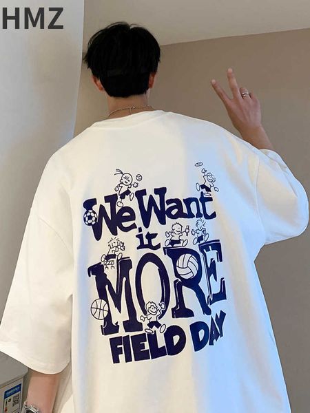 men's t-shirts hmz summer oversized t-shirts cotton korean streetwear casual letter print tees loose high street student daily clothes, White;black
men's t-shirts hmz summer oversized t-shirts cotton korean streetwear casual letter print tees loose high street student daily clothes, White;black