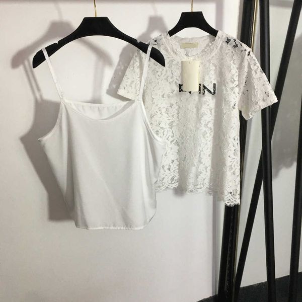 23ss womens designer clothing womens t-shirt suits logo print water-soluble floral lace hollowed out short sleeve t-shirt suspender two-piec, White
23ss womens designer clothing womens t-shirt suits logo print water-soluble floral lace hollowed out short sleeve t-shirt suspender two-piec, White
