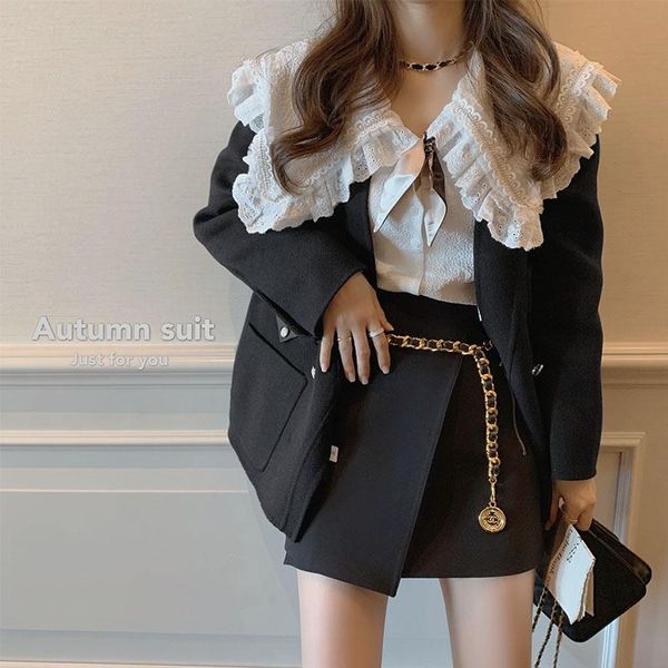 pants new spring women three piece sets long sleeves solid suit + white lace vintage solid blouse shirt +sweet solid black skirt suits
pants new spring women three piece sets long sleeves solid suit + white lace vintage solid blouse shirt +sweet solid black skirt suits