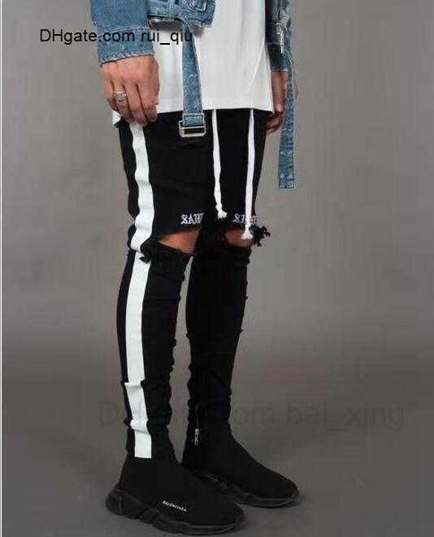 mens fashion new jean street black holes white stripes jeans hiphop skateboard pencil pants, Blue
mens fashion new jean street black holes white stripes jeans hiphop skateboard pencil pants, Blue