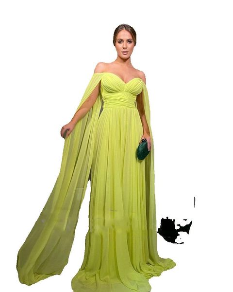 off the shoulder prom dresses lemo yellow chiffon long cape sleeves arabic women formal evening gowns beach party, Black
off the shoulder prom dresses lemo yellow chiffon long cape sleeves arabic women formal evening gowns beach party, Black