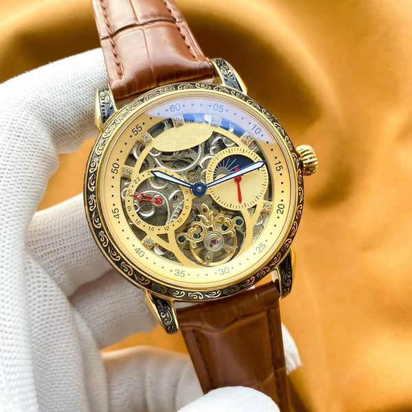 hollowed-out design of luxury men's watch fully automatic mechanical movement, Slivery;brown
hollowed-out design of luxury men's watch fully automatic mechanical movement, Slivery;brown